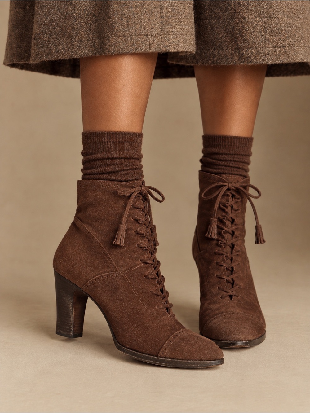 Ralph Lauren | VTG Brown Suede Lace Up Victorian Granny Boots, Size 8.5AA